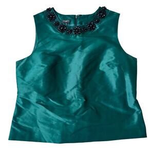 Talbots 16P Green Silk Beaded Formal Top Holiday Cocktail Party